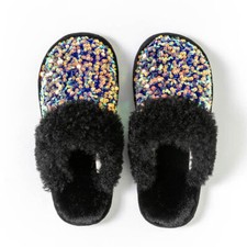 Womens Sequins Fluffy Slippers
