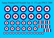 RAF ROUNDELS TYPE  D + FIN FLASH WATERSLIDE TRANSFERS DECALS FPNCF-72009  1/72