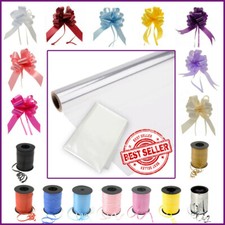 Clear Cellophane Hamper Gift Wrap + Free Pull Bow / Curling Ribbon Christmas 