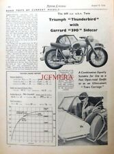 TRIUMPH 'Thunderbird' 649cc Motor Cycle & Sidecar - 1956 Magazine Report Cutting