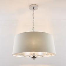 Chrome 3 Light Chandelier with Cotton Shade in 4 Colours Grey, Navy, Cream Black