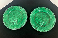2xVintage Wedgwood Majolica Etruria Barlaston Cabbage Leaf Plate Green 8” Dish