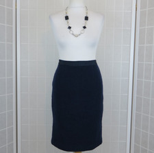 Boden Skirt UK 10 Navy Blue Boucle Wool Blend Pencil Knee Length Office Workwear