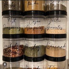 19 Spice Jars with Black Lids Preloved, Washed, 7cm x 7cm Empty Storage Pots