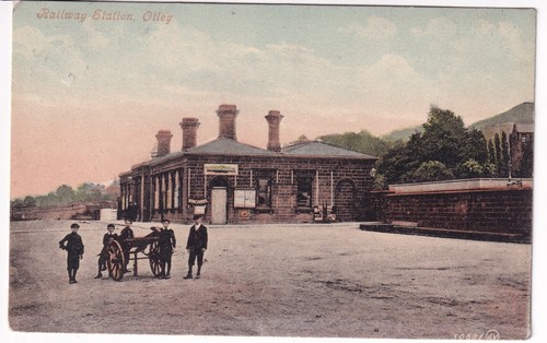 Postcard railway station otley - railway,
