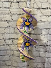 40cm Purple Lilac Flowers Wind Spinner Wooden Spiral Mobile Garden Ornament