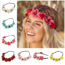 New Flower Crown Headband Hair Wreath Garland Ribbon Wedding Beach UK