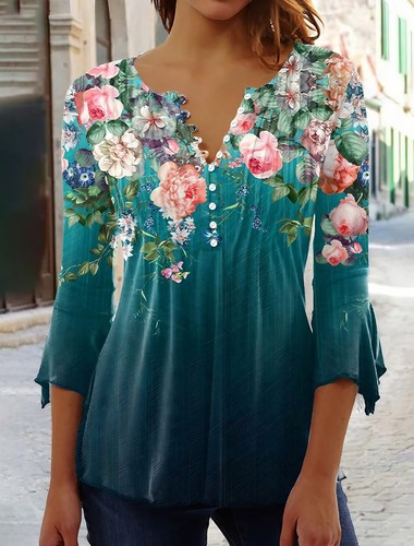 Boho womens buttons neck - buttons, v