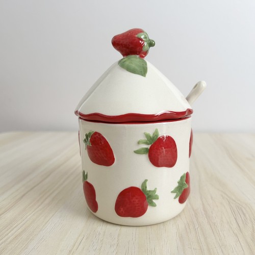 Ceramic strawberry jam pot - ceramic,