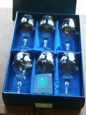 Boxed Set of 6 Duiske  VINE  Gold Band  7" Tall Wine / Water  Goblets -  Ex Cond