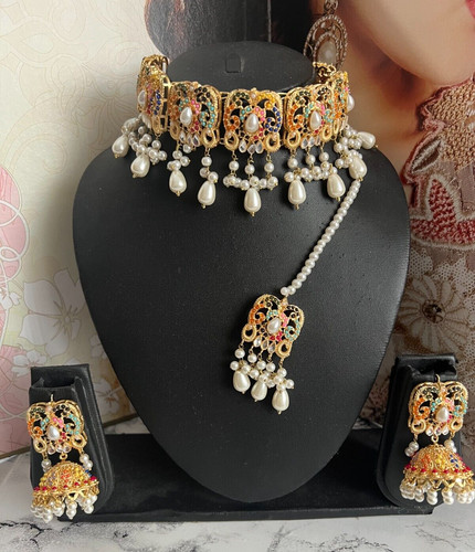 Indian gold pearl necklace - indian,