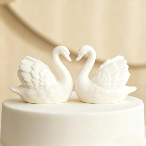 2pcs white swan figurines - white,