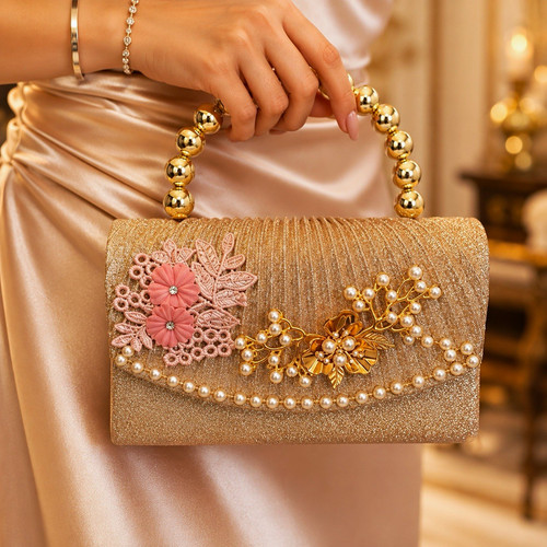 Hand embellished gold pearl - gold,