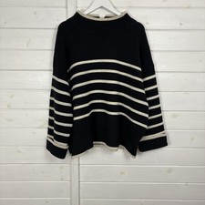 H&M Jumper Womens Size XXL Navy Ivory Striped Wool Blend Oversized Relaxed Knit