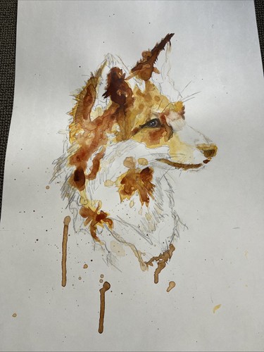 Fox watercolour orange - watercolour, &