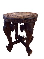 ANTIQUE INDIAN  ROSEWOOD SIDE TABLE WITH 4 ELEPHANT HEAD LEGS H19”