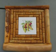 VINTAGE Picture  CERAMIC Tile CORKS WITH Wood Frame