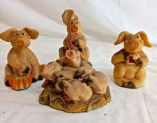 Piggin Collectors Lot Of 4 Ceramic Pig Ornaments B'Day Cuddles Learners Lottery