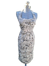 Halterneck wiggle dress dice black birds novelty print playing cards '50s  Goth