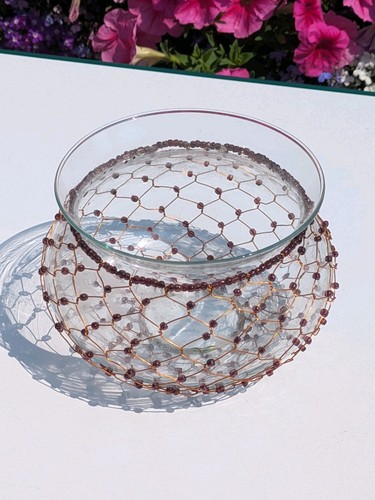 Beaded wired glass bowl x - beaded,