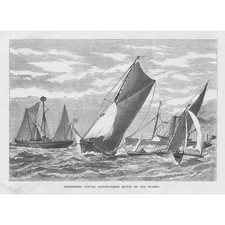 The Nineteenth Annual Sailing Barge Match on the Thames - Antique Print 1881