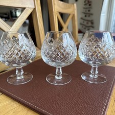 Set of 3 Vintage Crystal Glass Brandy Balloon Glasses - 13cm tall Diamond Patter