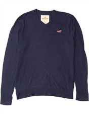 HOLLISTER Mens V-Neck Jumper Sweater XL Navy Blue Cotton AR03