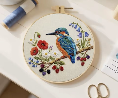 Embroidery kit kingfisher - embroidery,