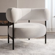 Cream Boucle Curved Armchair -