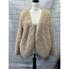 Coco Schon Faux Fur Jacket Shaggy Cream Beige Size XL Teddy Bear Coat Fluffy
