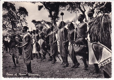A c.1950's B & W D. Frank Real Photo Postcard of Dance of Masai Warriors. Kenya