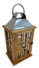 M&S HOME Large Wooden Lantern Candle Holder Chrome Handle H49cm - H1 O857