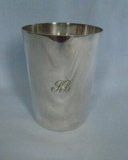 Old Plain Silver Plated Hard Solder Chistening Cup Engraved RB apr Height 3.5"