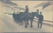 SWITZERLAND DAVOS horse drawn sledge 1920s RPPC