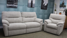 G PLAN SEATTLE ELECTRIC 3 SEATER SOFA & STATIC CHAIR IN BEACH CARAMEL FABRIC