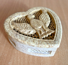 Vintage Carved Eagle Heart Shaped Soapstone Trinket Lidded Box Dish