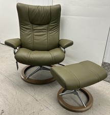 Ekornes Stressless Signature Wing Leather Recliner Armchair & Footstool Large
