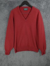 Alan Paine Jumper Mens XL Burgundy Red 100% Wool Knit V Neck Shooting Hunting