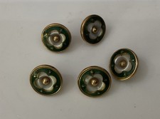 Antique Vintage 5 Gold Plate Art Crafts Green Enamel Dress Shirt Studs Buttons