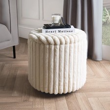 OHS Storage Box Lid Ottoman Folding Ribbed Fleece Footstool Tub Seat