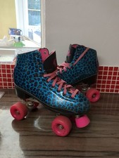Rio Roller Chic Quad Roller Skates Blue Leopard Print Size 9 UK