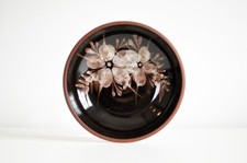 Floral Tenby Pottery Bowl with Gloss Brown Glaze | 1970s Glazed Terracotta