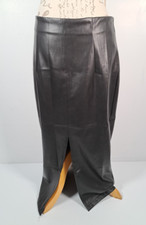 PRIMARK Black Faux Leather Pencil Midi Skirt Front Slit Rear Zip BNWOT UK 14