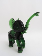 Vintage Murano Type Green Glass Elephant, Italian Glass