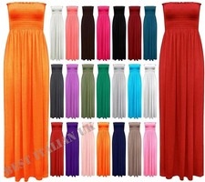 Womens Ladies Sheering Boobtube Bandeau Long Summer Strapless Maxi Dress 