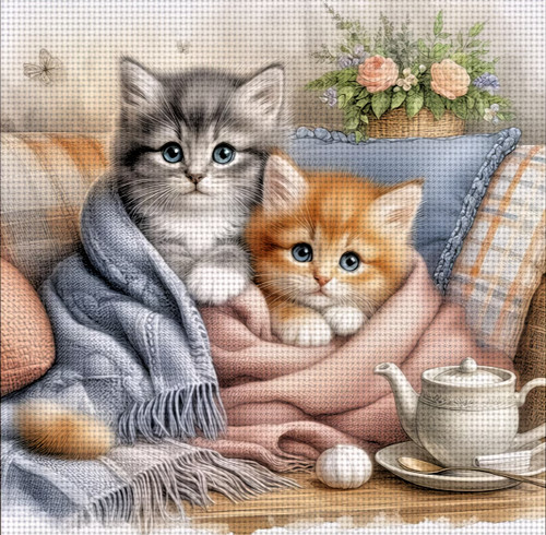 Two cute kittens stamped cross - stamped,