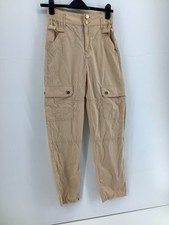 River Island Tan Beige Cargo Tapered Trousers Popper Pockets Casual UK 8 High Ri
