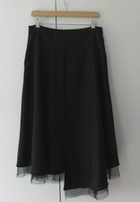 PROMOD 12 A-Line black matt satin skirt, midi/midaxi 33.5" asymmetric, net trim