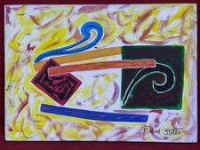 FRANK STELLA  oil painting on  canvas, vtg stamped signed