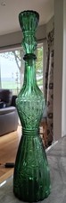 Beautiful Vintage Empoli Glass Genie Bottle Decanter Green Floral 19.5" Height 
